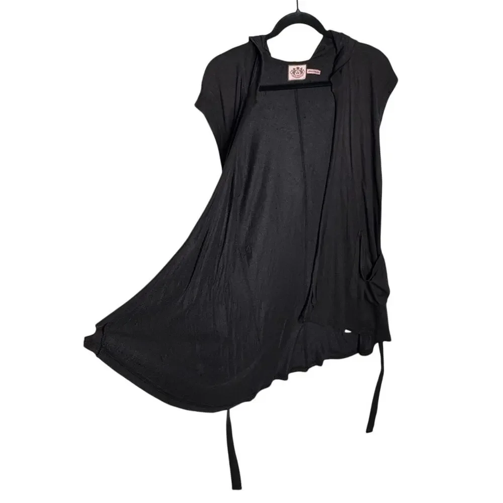 Late 2000s Y2K Juicy Couture Black Terry Hooded Cardigan Petite XS